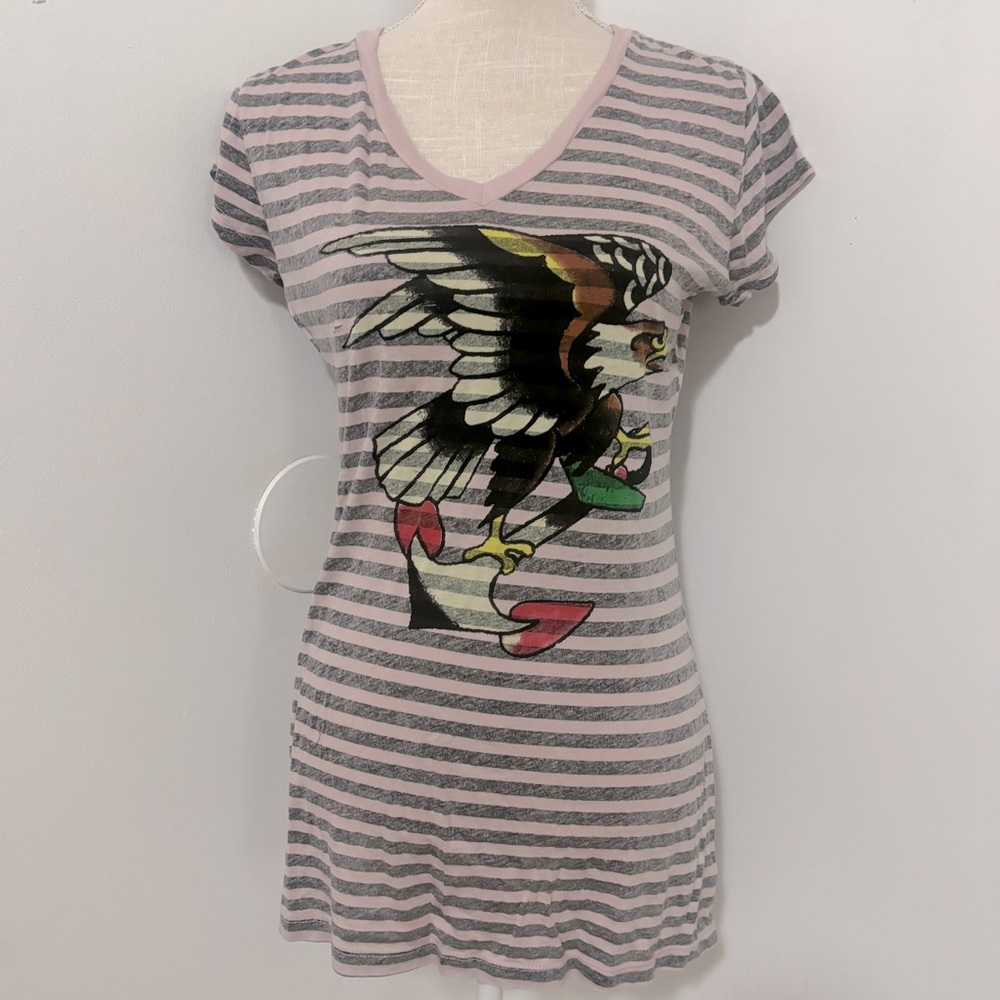Ed Hardy V Neck Fitted Tee with Eagle